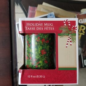 Festive Holiday Mug with Holly Design 12oz New!